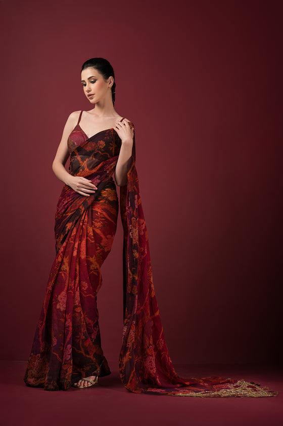 PRINTED SAREE WITH BRALETTE BLOUSE