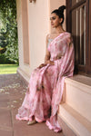 Women's Pink floral printed chiffon Saree Sideview