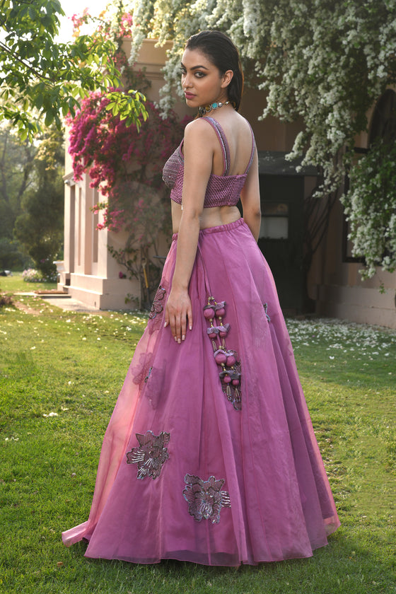Women's Embroidered Organza Lehenga Set Sideview