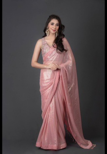  Women's Lurex Blush Pink Saree