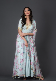 Long Anarkali with Floral Dupatta and Gota Patti Embroidery