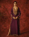 DARK MAUVE STRAIGHT DRESS WITH TISSUE APPLIQUÉ AND DABKA-ZARDOZI