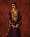 DARK MAUVE STRAIGHT DRESS WITH TISSUE APPLIQUÉ AND DABKA-ZARDOZI