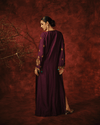 DARK MAUVE STRAIGHT DRESS WITH TISSUE APPLIQUÉ AND DABKA-ZARDOZI