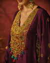 DARK MAUVE STRAIGHT DRESS WITH TISSUE APPLIQUÉ AND DABKA-ZARDOZI