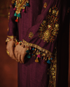 DARK MAUVE STRAIGHT DRESS WITH TISSUE APPLIQUÉ AND DABKA-ZARDOZI