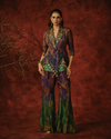 PRINTED BOHO BLAZER SET WITH JEWEL-EMBROIDERED COLLAR