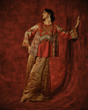 RUST IKAT PEPLUM KURTA SET WITH ANTIQUE GOLD SHARARA