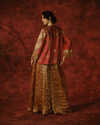 RUST IKAT PEPLUM KURTA SET WITH ANTIQUE GOLD SHARARA