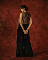 ANTIQUE GOLD AND PURPLE DRAPED JACKET SET WITH VELVET PANTS