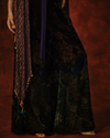 ANTIQUE GOLD AND PURPLE DRAPED JACKET SET WITH VELVET PANTS