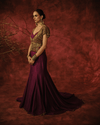 DARK MAUVE FISH-CUT SKIRT SET WITH BEAD AND MIRROR WORK