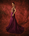 DARK MAUVE FISH-CUT SKIRT SET WITH BEAD AND MIRROR WORK