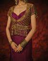DARK MAUVE FISH-CUT SKIRT SET WITH BEAD AND MIRROR WORK