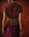 DARK MAUVE FISH-CUT SKIRT SET WITH BEAD AND MIRROR WORK