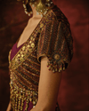 DARK MAUVE FISH-CUT SKIRT SET WITH BEAD AND MIRROR WORK