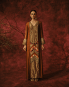 MOCHA IKAT DRESS WITH DABKA-ZARDOZI EMBROIDERY