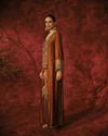 MOCHA IKAT DRESS WITH DABKA-ZARDOZI EMBROIDERY