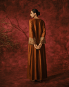 MOCHA IKAT DRESS WITH DABKA-ZARDOZI EMBROIDERY