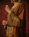 MOCHA IKAT DRESS WITH DABKA-ZARDOZI EMBROIDERY