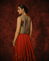 COLOUR-BLOCKED LEHENGA SET WITH GREEN VINTAGE BROCADE JACKET