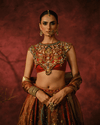 RUST NECKLACE-STYLE CAPE WITH MIRROR-WORK BUSTIER