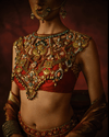 RUST NECKLACE-STYLE CAPE WITH MIRROR-WORK BUSTIER