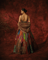 ANTIQUE GOLD RAW SILK BRALETTE WITH INTRICATE COIN WORK