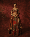 MULTICOLOUR HERITAGE LEHENGA SET WITH RUST MIRROR-WORK BLOUSE