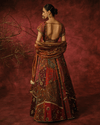 MULTICOLOUR HERITAGE LEHENGA SET WITH RUST MIRROR-WORK BLOUSE
