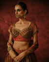 MULTICOLOUR HERITAGE LEHENGA SET WITH RUST MIRROR-WORK BLOUSE