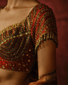 MULTICOLOUR HERITAGE LEHENGA SET WITH RUST MIRROR-WORK BLOUSE