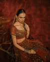 MULTICOLOUR HERITAGE LEHENGA SET WITH RUST MIRROR-WORK BLOUSE