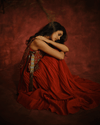 RUST MUL CHANDERI DRESS WITH EMBROIDERED CUTWORK CAPE