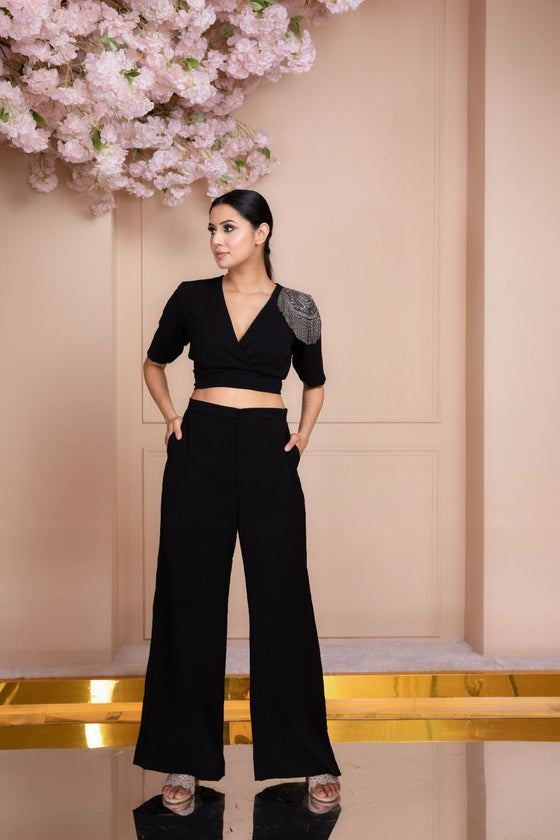Black Crop Top with Falred Pant