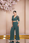 Mint Green Crop Top with Falred Pant