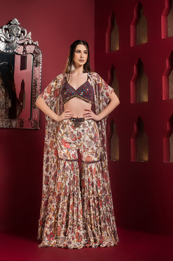 Embroidered Printed Sharara with bralette