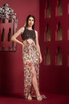 Embroidered and Printed Evening Gown with front slit