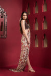 Embroidered and Printed Evening Gown with front slit sideview