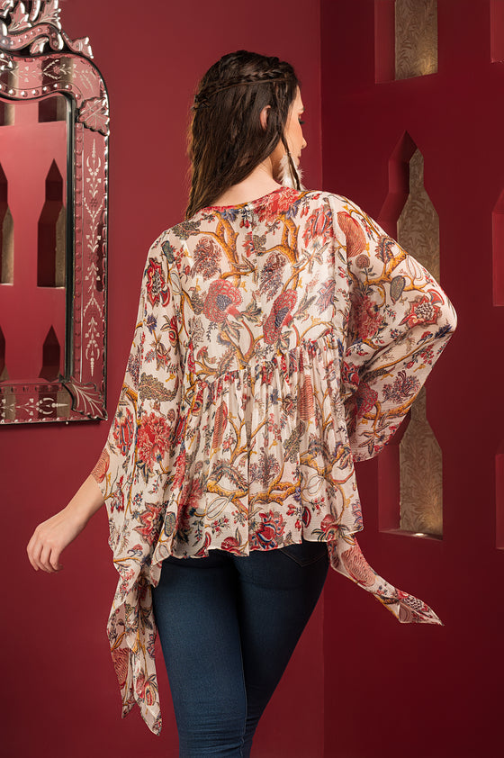 Printed chiffon Kaftan Top with mirror Embroidered Backview