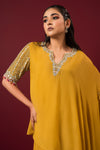 Shop Women's Yellow One Sleeve Drape Kurta Set | Q by Sonia