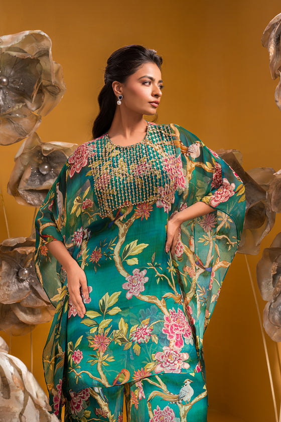 PRINTED KAFTAN KURTA WITH FLARED PANT