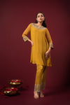 Women's Embroidered Yellow Short Boho Kuta Set | Q by Sonia