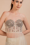 Embroidered Draped Corset Set Closeview