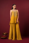 Buy Women's Designer Yellow Peplum Sharara Set | Q by Sonia
