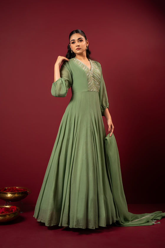 Women's Floor Length Embroidered Anarkali Dress | Q by Sonia