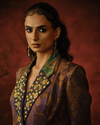 PRINTED BOHO BLAZER SET WITH JEWEL-EMBROIDERED COLLAR