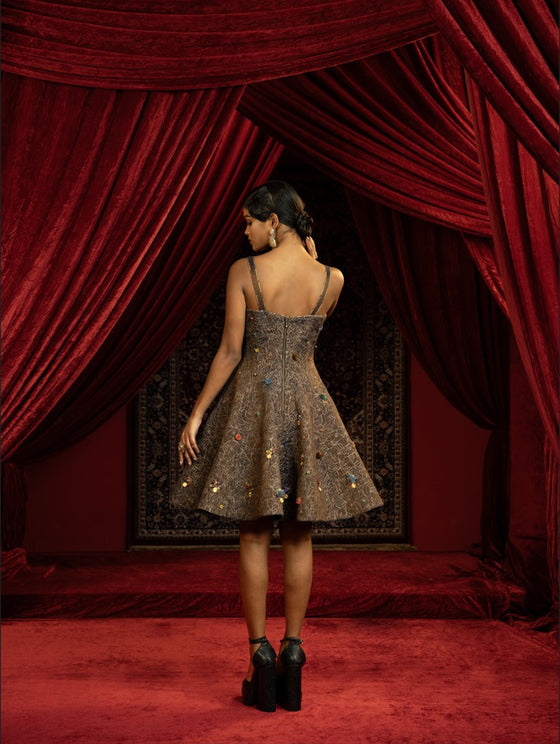 NAVY BLUE QUILTED CORSET FROCK DRESS WITH JEWEL BEAD DETAILING