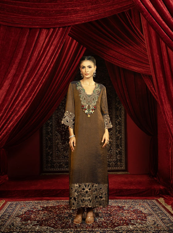 SPACE BLUE BOHO KURTA SET WITH HAND EMBROIDERY