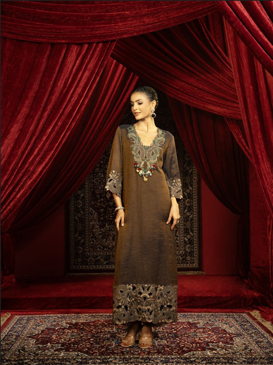 SPACE BLUE BOHO KURTA SET WITH HAND EMBROIDERY